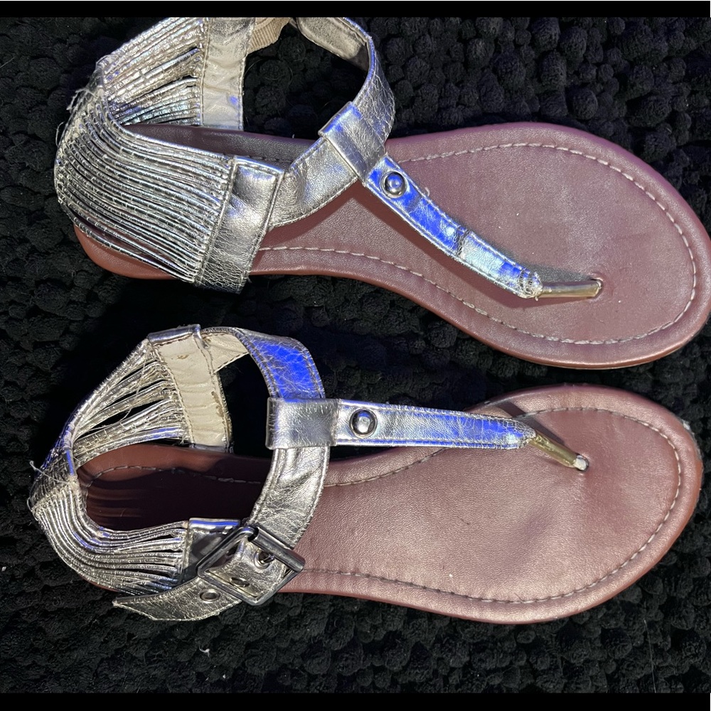 Silver T-strap Sandals